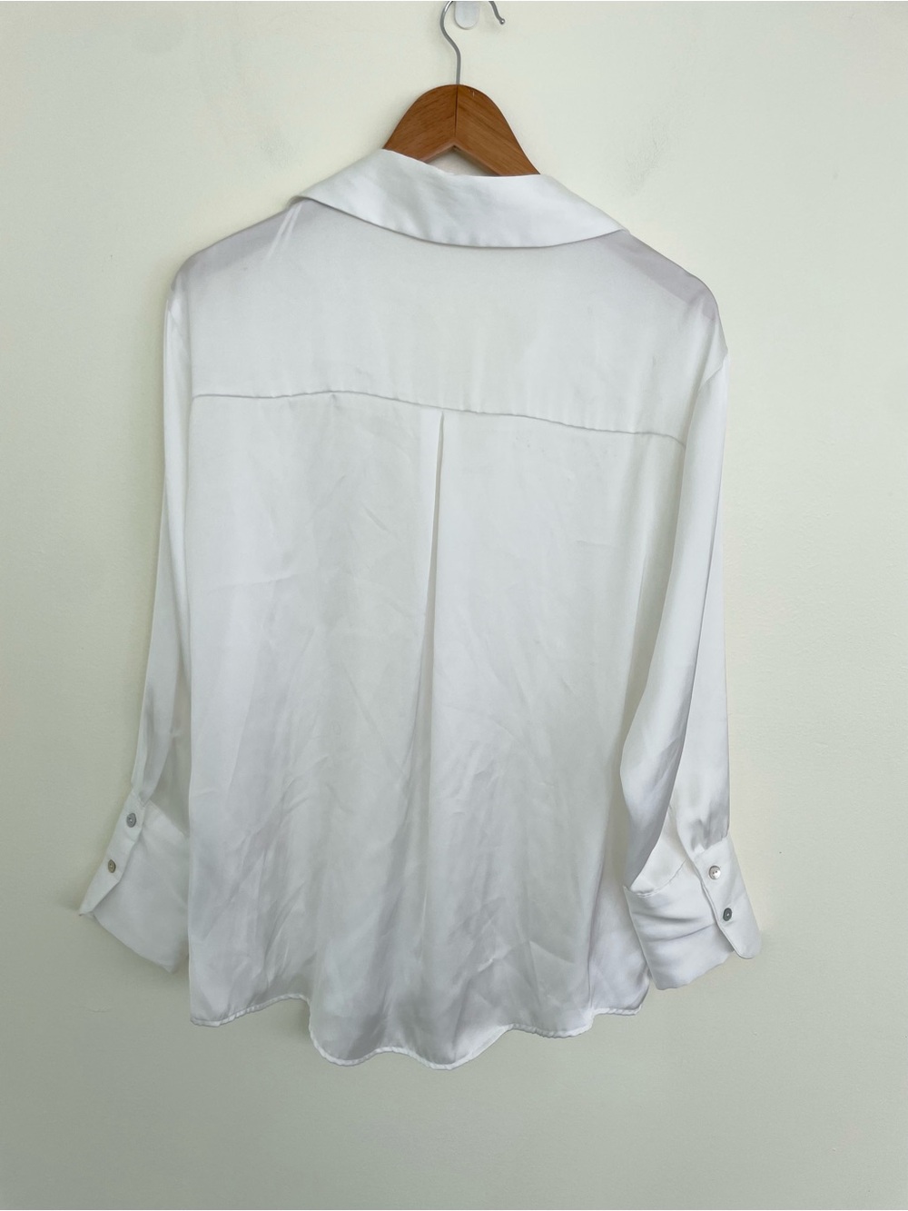 Zara White Satin Effect Button Up Shirt M Medium Long Sleeve Collared Blouse - Picture 9 of 12